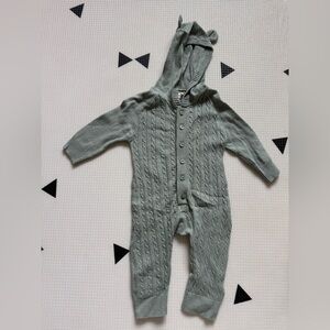 GAP|Baby gender neutral Cozy Sage Green Knit textured Hooded Onesie,long sleeve•